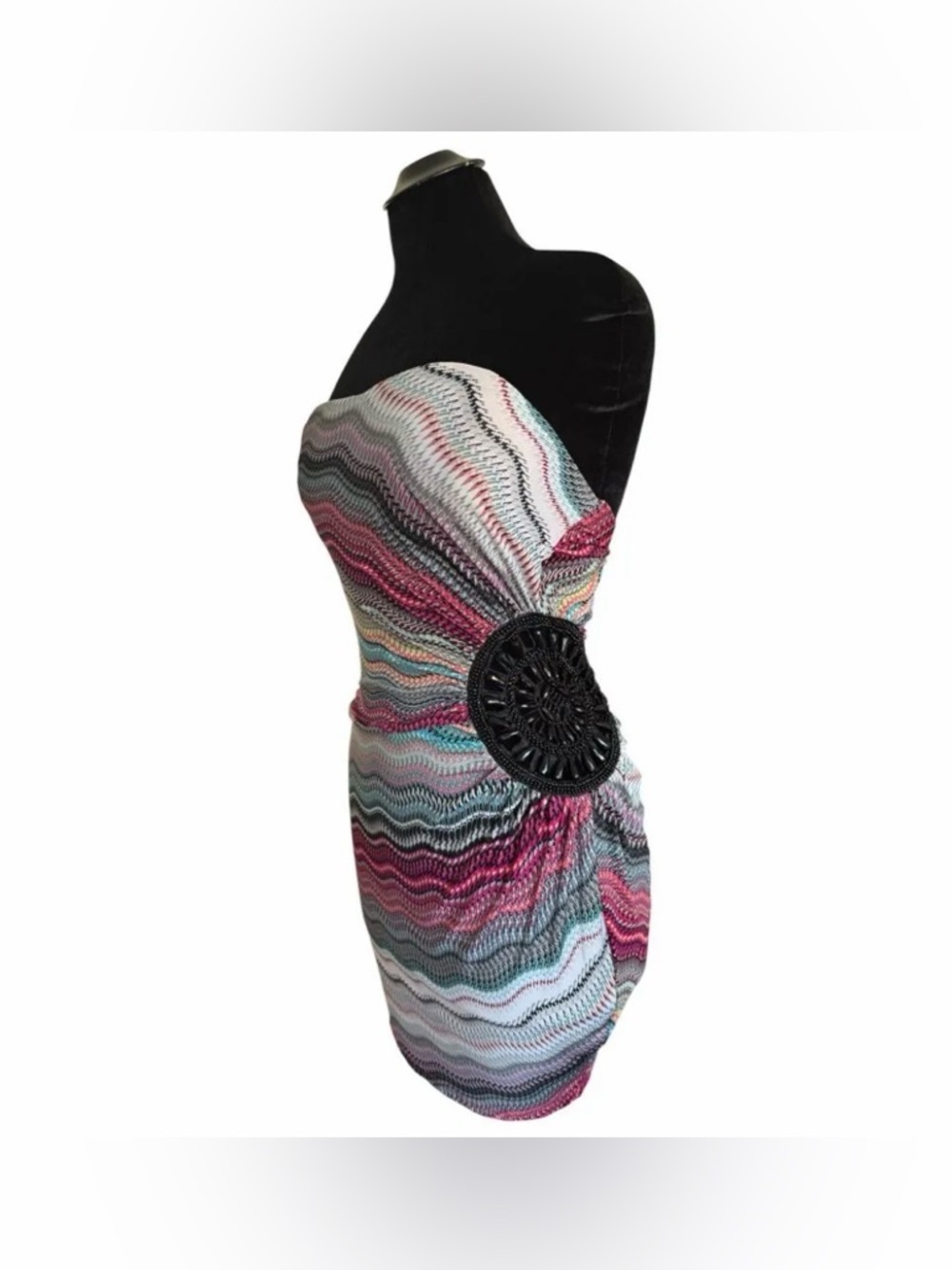 Y2K Club Beaded Striped Strapless Mini Dress